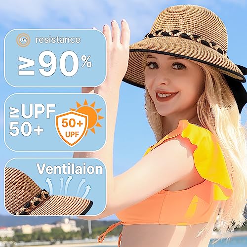 Beach Hats for Women, Straw Hat for Women UPF 50+ UV Sun Protection Foldable Sun Hat