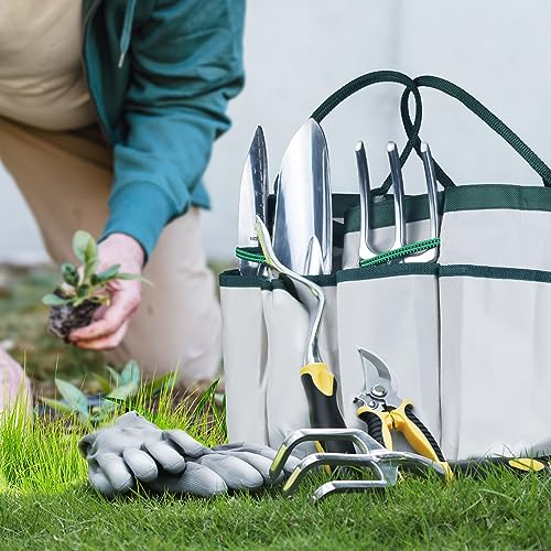 Garden Tools, 9 Piece Heavy Duty Gardening Tools Set with Non-Slip Rubber Grip, Stainless Steel Garden Tool, Gifts for Kids, Women, Husbands, and Parents