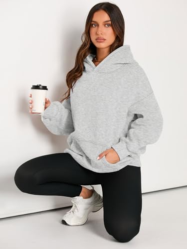 EFAN Womens Hoodies Oversized Sweatshirts Pullover Fleece Sweaters Long Sleeve Winter Fall Outfits Fashion Y2k Clothes Grey S