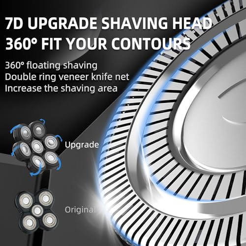 Electric Head Shavers for Bald Men, Upgraded 7D Electric Razor for Men - Wet/Dry Head Shaver with Nose & Ear Trimmer, LED Display, Anti-Pinch Technology