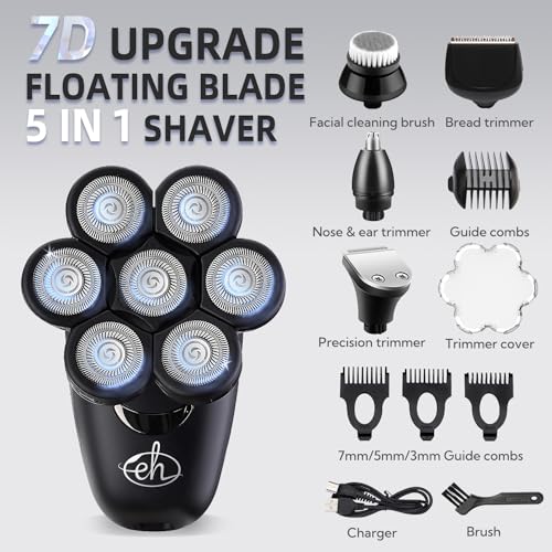 Electric Head Shavers for Bald Men, Upgraded 7D Electric Razor for Men - Wet/Dry Head Shaver with Nose & Ear Trimmer, LED Display, Anti-Pinch Technology