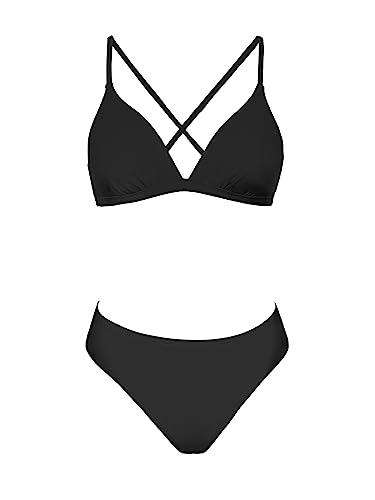 CUPSHE Bikini Set for Women Two Piece Swimsuits V Neck Low Rise Crisscross Back Self Tie Spaghetti Straps