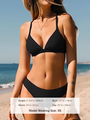 CUPSHE Bikini Set for Women Two Piece Swimsuits V Neck Low Rise Crisscross Back Self Tie Spaghetti Straps