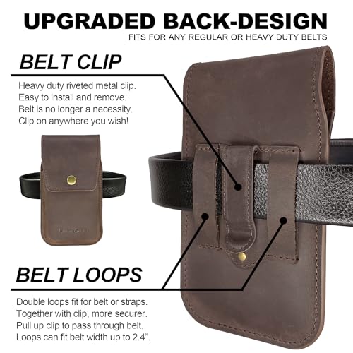 TarbicGear Leather Phone Pouch for Belt, S23 Ultra Belt Clip Holder for Men, Large Phone Holster, iPhone 14 Pro Max Belt Clip Case, Universal Smartphone Leather Sheath Magnetic Closure