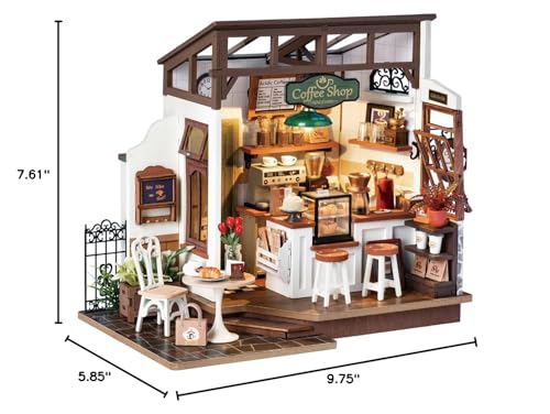 Rowood Miniature House Kit,Tiny House Kits to Build to Live in,DIY Wooden Crafts for Adults,Mini Model Kits with LED,Birthday for Teens(NO.17 Cafe)