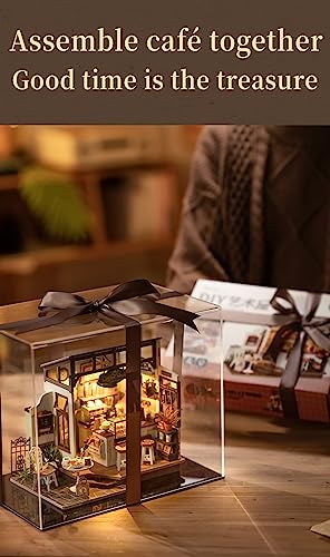 Rowood Miniature House Kit,Tiny House Kits to Build to Live in,DIY Wooden Crafts for Adults,Mini Model Kits with LED,Birthday for Teens(NO.17 Cafe)