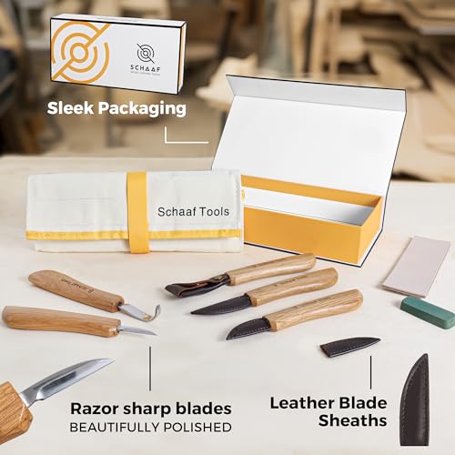 Schaaf Wood Carving Tools Deluxe Wood Carving Kit | Includes Detail Knife, Chip Carving Knife, Sloyd Wood Carving Knife, Spoon Carving Kit | Adult Crafts Wood Whittling Kit