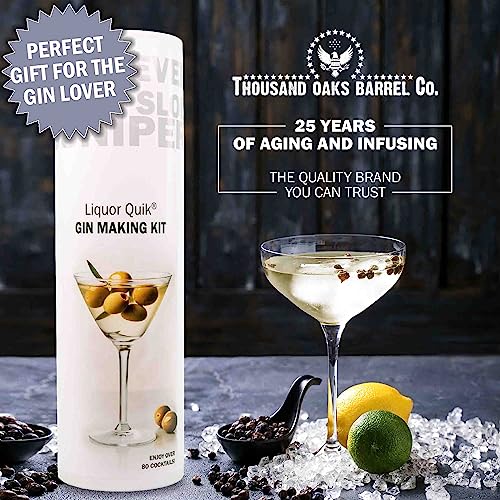 Liquor Quik Gin Infusion Kit - Complete DIY Gin Making Kit Complete w/ 450ml Glass Infuser Vessel & 3 Craft Infusing Flavor Packets - Alcohol Gifts for Him, Mixology Cocktail Bar Accessories