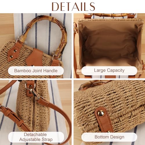 Cross Body Handbags for Women Straw Woven Beach Bag 2024 Summer Handmade Purses Wicker Rattan Bag Holiday