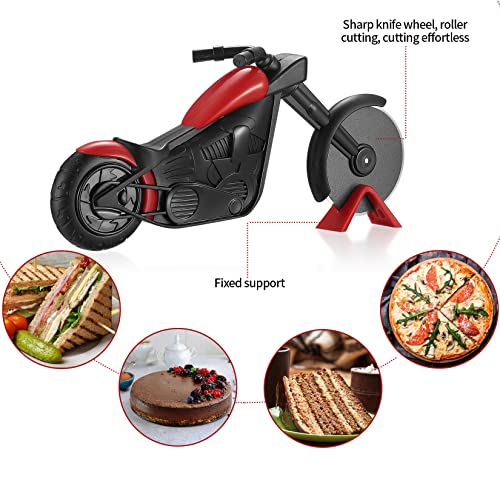 Motorcycle pizza cutter, stainless steel pizza cutter two wheels, novelty motorcycle-shaped pizza wheel cutting slicer with non-stick coating, suitable for kitchen gadgets accessories (motorcycle)