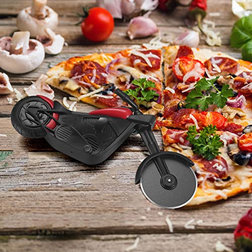 Motorcycle pizza cutter, stainless steel pizza cutter two wheels, novelty motorcycle-shaped pizza wheel cutting slicer with non-stick coating, suitable for kitchen gadgets accessories (motorcycle)