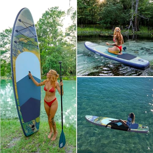 Inflatable Paddle Board, 10‘6“ Stand UP Paddle Board for Adult with SUP Accessories, Wide Stance for All Levels, Traveling Board, Sup Board,10L Waterproof Bag, Double Action Pump