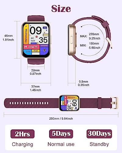 RUIMEN Smart Watches for Women Men (Answer/Make Calls) Compatible with iPhone/Android Phones, 1.85" HD Screen Fitness Tracker Heart Rate Monitor 100+ Sports Tracker Watch Waterproof (Purple)