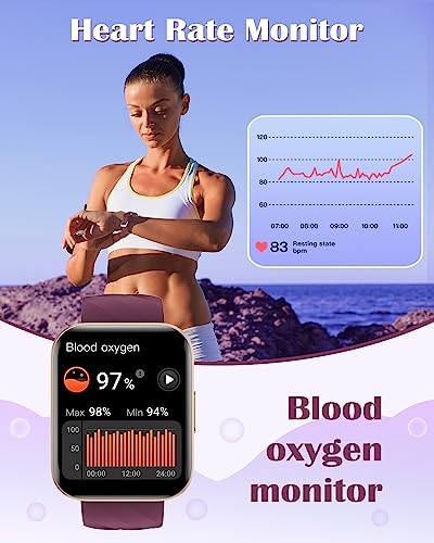 RUIMEN Smart Watches for Women Men (Answer/Make Calls) Compatible with iPhone/Android Phones, 1.85" HD Screen Fitness Tracker Heart Rate Monitor 100+ Sports Tracker Watch Waterproof (Purple)