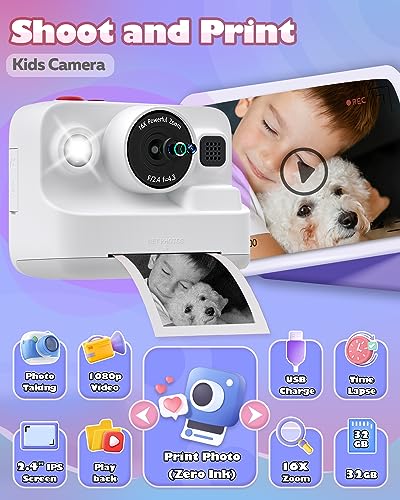 Kids Camera Instant Print, MEETRYE Instant Print Camera for Kids 4-14 Year Old, Christmas Birthday Gifts Digital Camera Toy for 5 6 7 8 9 10 Year Old Girls Boys Toddlers