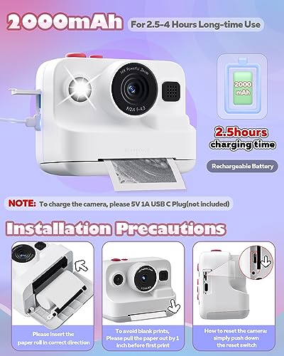 Kids Camera Instant Print, MEETRYE Instant Print Camera for Kids 4-14 Year Old, Christmas Birthday Gifts Digital Camera Toy for 5 6 7 8 9 10 Year Old Girls Boys Toddlers