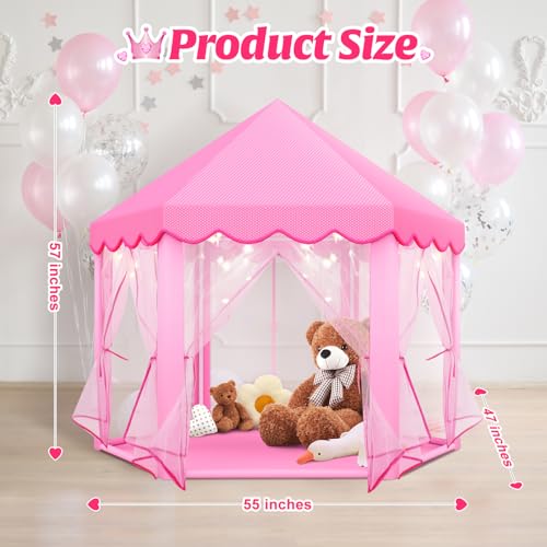 Princess Tent Girls Large Playhouse,Gift for 3 4 5 6 7 8+ Year Girl, Doll Dream House Castle Play Tent with Star Lights Toy for Kids Indoor and Outdoor Activity,Ideal Gift,57'' x 55'' (DxH)