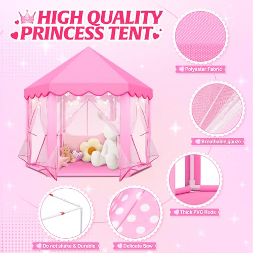 Princess Tent Girls Large Playhouse,Gift for 3 4 5 6 7 8+ Year Girl, Doll Dream House Castle Play Tent with Star Lights Toy for Kids Indoor and Outdoor Activity,Ideal Gift,57'' x 55'' (DxH)