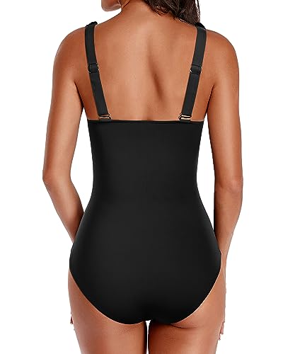 Holipick Women One Piece Swimsuits Tummy Control Bathing Suit Ruffle V Neck Swimwear Slimming Monokini