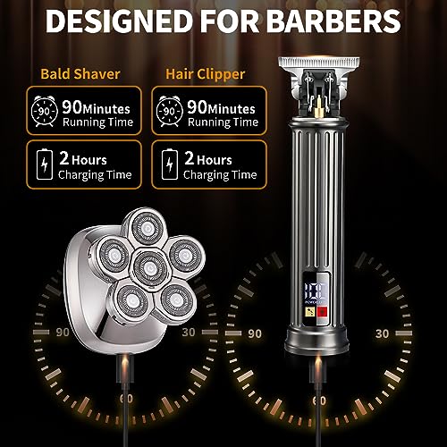 Head Shavers for Bald Men & Professional Barber Clippers Zero Gapped Hair Trimmer for Men, Rotary Bald Shavers Cordless Beard Trimmer Grooming Kit