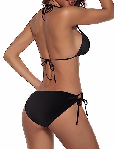 Zonsaoja Women String Bikini Set Halter Side Tie Two Piece Swimsuit Triangle Bathing Suits