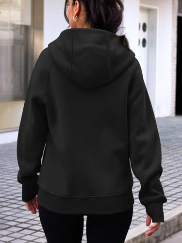 Trendy Queen Womens Zip Up Hoodies Fleece Jackets Oversized Sweatshirts Fall Fashion Outfits Sweaters Winter Clothes Black L