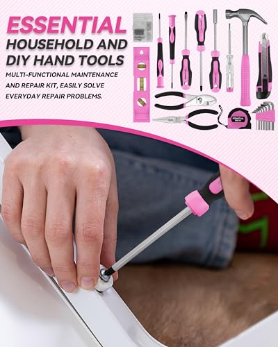 KingTool Home Tool Kit Set - 219 Pieces Pink Tool Kit with 12V Max Power Cordless Drill, Tool Kit for Women, Household Tool Set Kit with Power Drill for Home Office Garden Repair