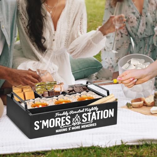 COZYYROME S'Mores Station with 4 Marshmallow Roasting Sticks, S'mores Bar Holder with Handles, S'mores Caddy, S'mores Accessories Organizer, S'mores Supplies Container Maker Box for S'mores Kit