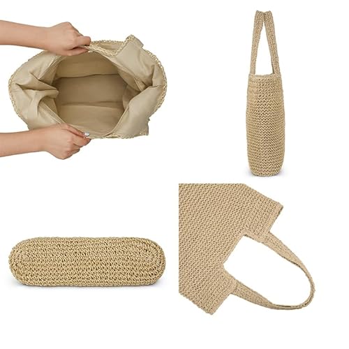 Straw Beach Tote Bag: Large Summer Boho Woven Bags - Rattan Handmade Shoulder Handbags for Women