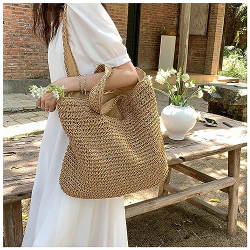 Straw Beach Tote Bag: Large Summer Boho Woven Bags - Rattan Handmade Shoulder Handbags for Women