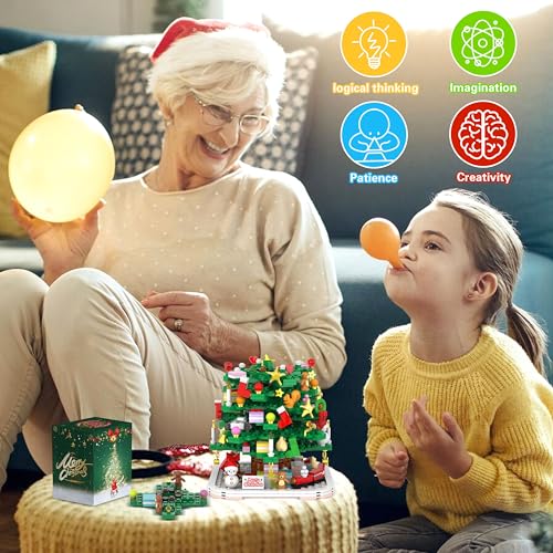 Advent Calendar 2024 Christmas Tree Building Toy Set with LED light, 1102 Pieces Christmas Countdown Calendar, 24 Days Building Block for Kids Adult Creative Gifts for Adults Teens Girls Ages 8+