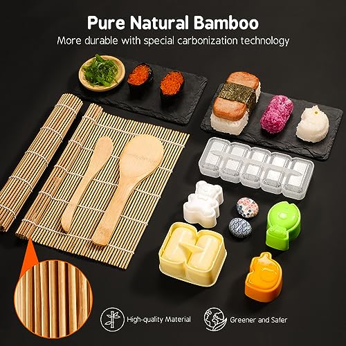 Delamu Sushi Making Kit 27 in 1 [Parent-Child] Sushi Kit, for Beginners/Pros Sushi Makers, with Bamboo Sushi Mats, Sushi Bazooka, Onigiri Mold, Rice Paddle, Sushi Knife, Guide Book & More