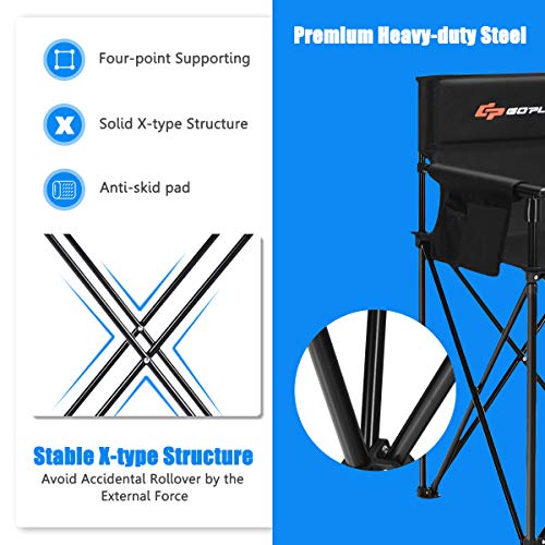 COSTWAY Folding Camping Chair, 38.5” Height Portable Tall Directors Chair with Storage Pouches, Detachable Armrests, Carrying Bag for Fishing, Picnic, Lawn, Black, 250LBS Weight Capacity