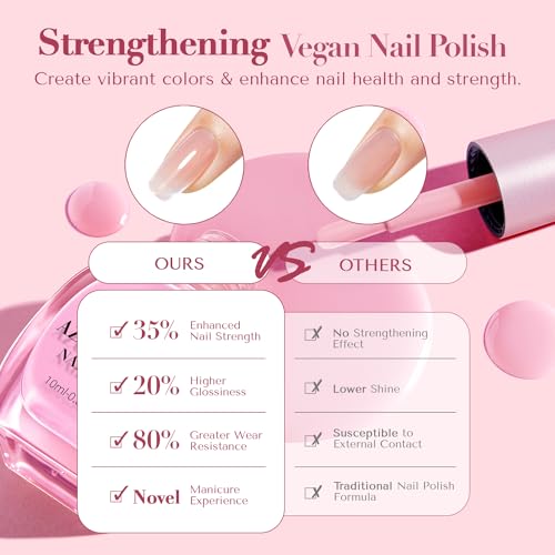 AZUREBEAUTY 4 Colors Vegan Nail Polish Set, Hot Pink Jelly Neon Summer Quick Dry Natural Nail Lacquer Strengthening Treatment Kit with Top Coat & Nail Polish Remover for Women Girl Nail Lovers Gift