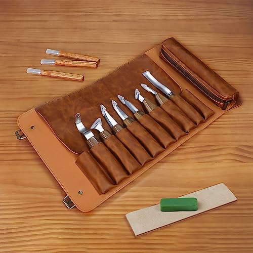 Tekchic Wood Carving Kit Deluxe-Whittling Knife, Wood Carving Knife Set, Wood Whittling Kit for Beginners, Carving Knife Woodworking Wood Carving Tools Set with Large Leather Case