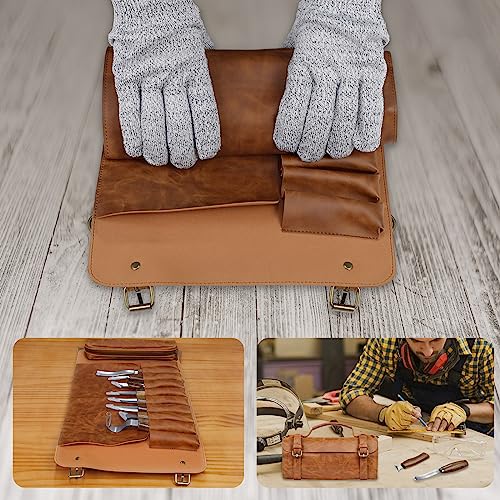 Tekchic Wood Carving Kit Deluxe-Whittling Knife, Wood Carving Knife Set, Wood Whittling Kit for Beginners, Carving Knife Woodworking Wood Carving Tools Set with Large Leather Case