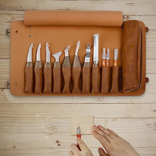 Tekchic Wood Carving Kit Deluxe-Whittling Knife, Wood Carving Knife Set, Wood Whittling Kit for Beginners, Carving Knife Woodworking Wood Carving Tools Set with Large Leather Case