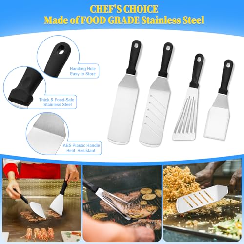 CEKEE Blackstone Griddle Accessories Kit, 141PCS Stainless Steel Grilling Accessories for Blackstone & Camp Chef, Flat Top Grill Accessories Set with Spatula, Scraper, Tongs for BBQ & Camping