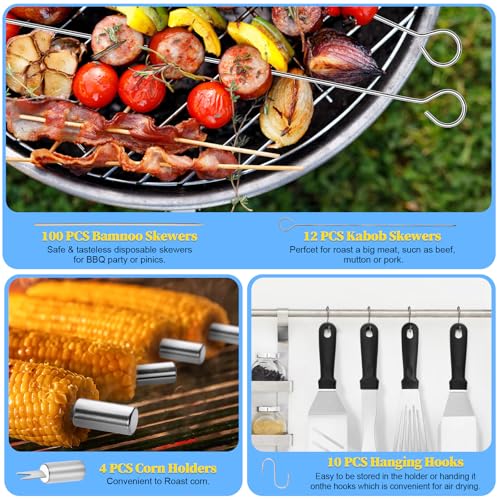 CEKEE Blackstone Griddle Accessories Kit, 141PCS Stainless Steel Grilling Accessories for Blackstone & Camp Chef, Flat Top Grill Accessories Set with Spatula, Scraper, Tongs for BBQ & Camping