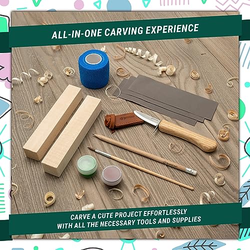 BeaverCraft Wood Carving Kit for Kids & Beginner DIY08 - Wood Whittling Kit for Kids Woodworking Starter Kit Hobby Kits for Boys Wood Crafts Projects DIY Gifts, Carving Set Whittling Knife & Basswood