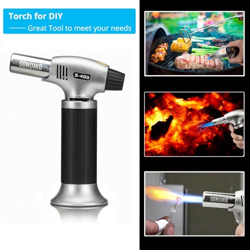 Sondiko Butane Torch Lighter S400 2 Pack, Refillable Kitchen Torch with Safety Lock and Adjustable Flame for Desserts, Creme Brulee, and Baking(Butane Gas Is Not Included)