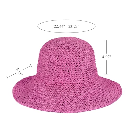 Womens Floppy Straw Sun Hat Foldable Packable Wide Brim Summer Beach Hat Crochet Bucket Hat