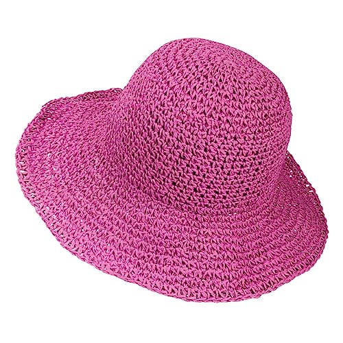 Womens Floppy Straw Sun Hat Foldable Packable Wide Brim Summer Beach Hat Crochet Bucket Hat