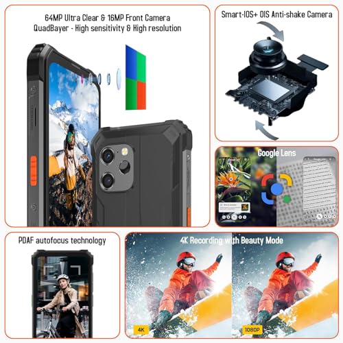 Blackview BV8900 Rugged Smartphone(With FLIR Thermal Image Camera), 16GB RAM+256GB ROM(up to 2TB), Android 13, 10000mAh Battery 33W Fast Charge, 64MP Camara, 6.5inch 2.4K Display, NFC, IP68 Waterproof