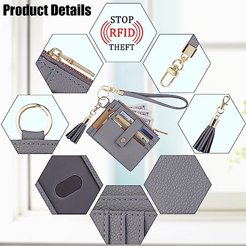 New Fashion Kingdom Wristlet Keychain Wallet for Women Slim Rfid Blocking Credit Card Holder Wristlet Zip Id Case Wallet Small Compact Leather Wallet Coin Purse for Women (Gray)