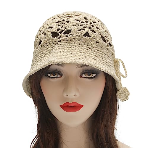 ZLYC Women Cotton Bucket Hat Handmade Crochet Knit Floral Summer Bucket Hats