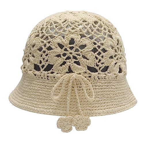 ZLYC Women Cotton Bucket Hat Handmade Crochet Knit Floral Summer Bucket Hats