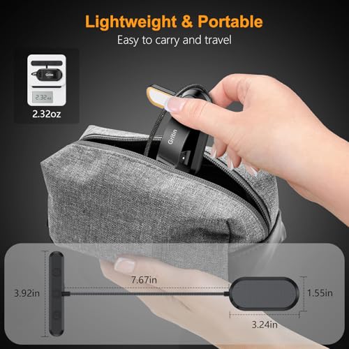 Gritin Rechargeable Book Light for Reading in Bed with 19 LED &Memory Function-Eye Caring 3 Color Temperatures,5 Brightness Levels,80 Hrs Runtime Flexible Goose Neck Clip on Book Light for Book Lovers