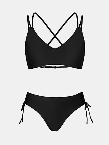 CUPSHE Women Swimsuit Bikini Set Two Piece Bathing Suit Criss Cross Back Strappy Side with Double Spaghetti Straps