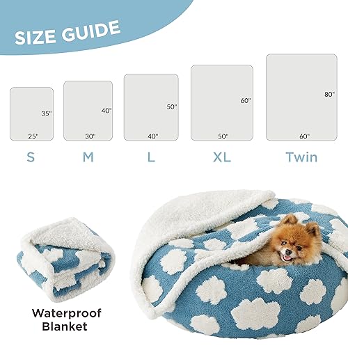 Lesure Waterproof Puppy Blanket for Small Dogs - Washable Double Sided Dog Blankets with Warm Jacquard Shag and Soft Sherpa Fleece, Pet Cat Blanket for Couch Protection, 3D Textured Cloud, Blue